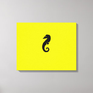 Ocean Glow_Black-on-Yellow Seahorse Canvas Print