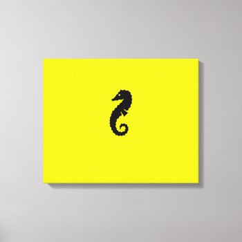 Ocean Glow_black-on-yellow Seahorse Canvas Print by FUNauticals at Zazzle