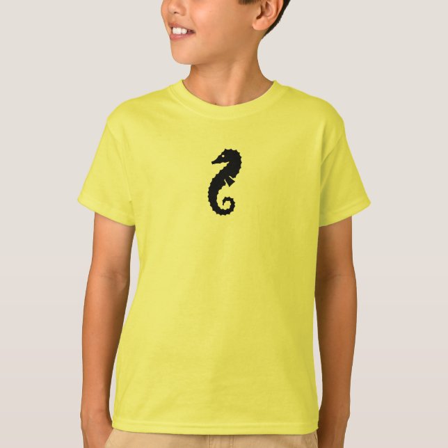 Ocean Glow_Black on Yellow Seahorse T-Shirt (Front)