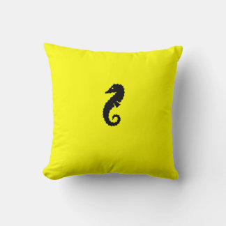 Ocean Glow_Black-on-Yellow Seahorse Throw Pillow