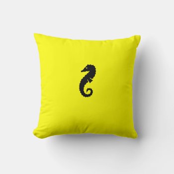 Ocean Glow_black-on-yellow Seahorse Throw Pillow by FUNauticals at Zazzle