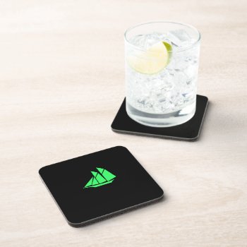 Ocean Glow_green-on-black Clipper Ship Drink Coaster by FUNauticals at Zazzle