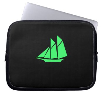 Ocean Glow_green-on-black  Clipper Ship Laptop Sleeve by FUNauticals at Zazzle