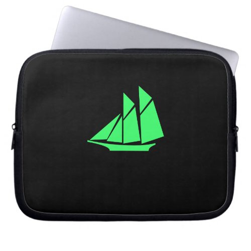 Ocean Glow_Green_on_Black  Clipper Ship Laptop Sleeve