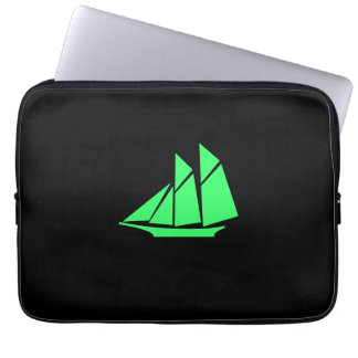 Ocean Glow_Green-on-Black  Clipper Ship Laptop Sleeve