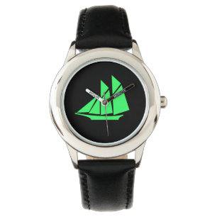 Ocean Glow_Green-on-Black Clipper Ship Watch