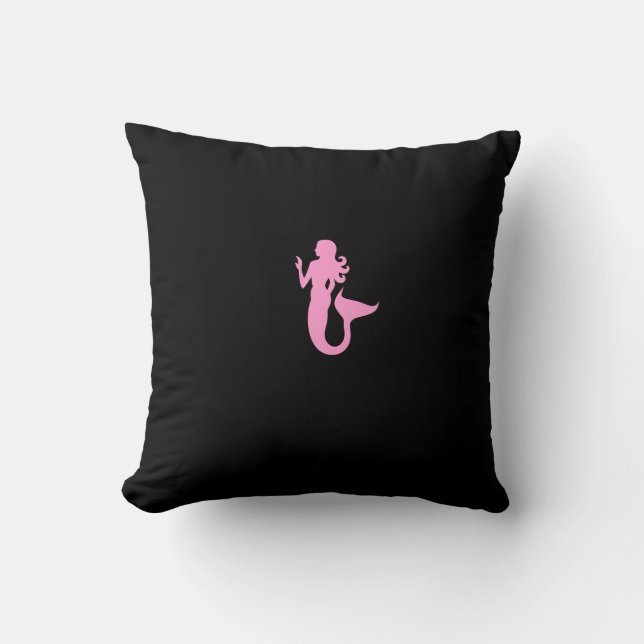 Ocean Glow_Pink-on-Black, Black-on-Pink Mermaid Throw Pillow (Front)