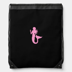 Ocean Glow_Pink-on-Black Mermaid Drawstring Bag