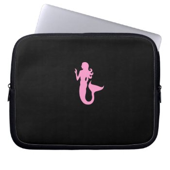Ocean Glow_pink-on-black Mermaid Laptop Sleeve by FUNauticals at Zazzle