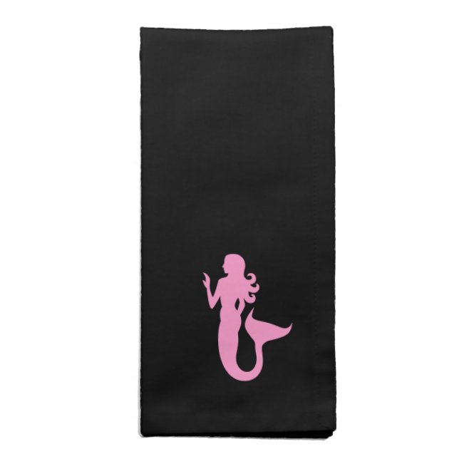 Ocean Glow_Pink-on-Black Mermaid Napkin (Folded)