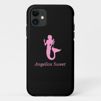 Ocean Glow_Pink-on-Black Mermaid_personalized iPhone 11 Case