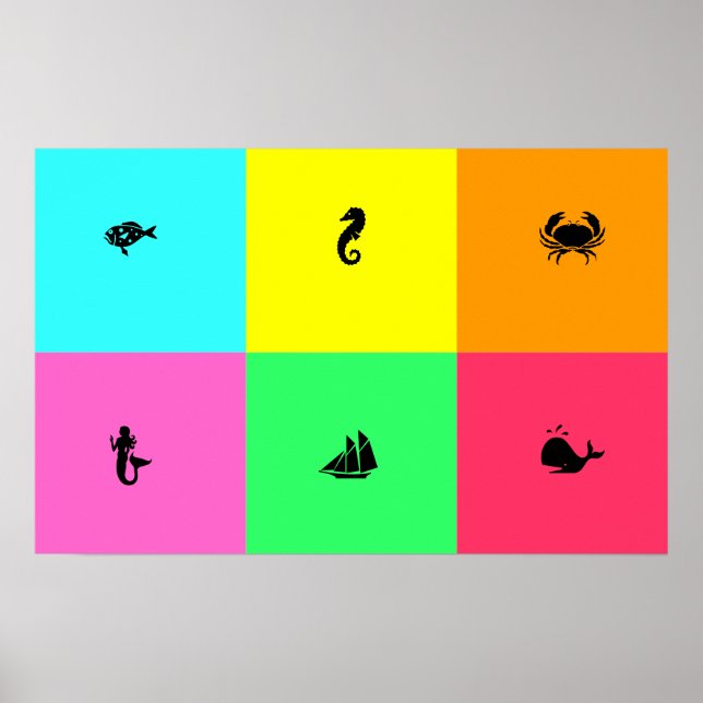 Ocean Glow_six panel, multi-color, Multi-Icon Poster (Front)