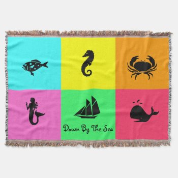 Ocean Glow_six Panel  Multi-color  Multi-icon Throw Blanket by FUNauticals at Zazzle
