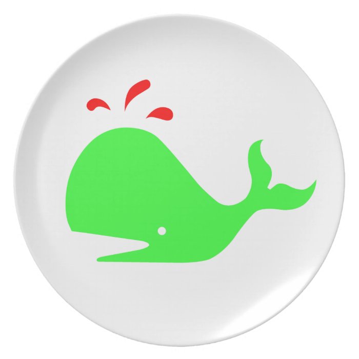 Ocean Glow_Spouty Whale Bright Green, Red Party Plates