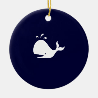 Ocean Glow_White-on-Blue Whale necklace Ceramic Ornament