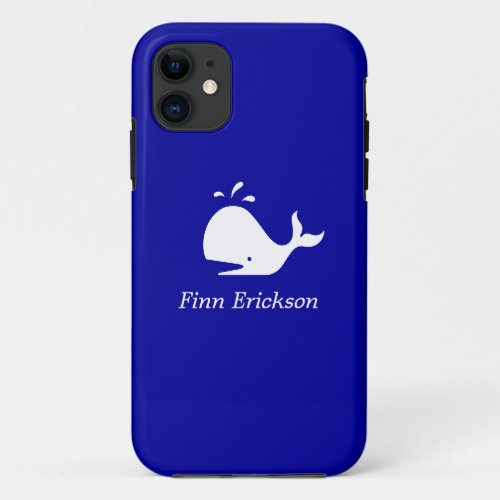 Ocean Glow_White_on_Blue Whale_personalized iPhone 11 Case