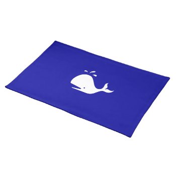 Ocean Glow_white-on-blue Whale Placemat by FUNauticals at Zazzle