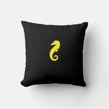 Ocean Glow_yellow & Black  Black & Yellow Seahorse Throw Pillow by FUNauticals at Zazzle
