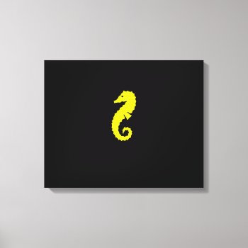Ocean Glow_yellow-on-black Seahorse Canvas Print by FUNauticals at Zazzle