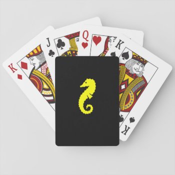 Ocean Glow_yellow-on-black Seahorse Playing Cards by FUNauticals at Zazzle
