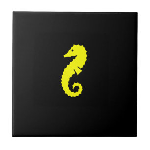 Ocean Glow_Yellow-on-Black Seahorse Tile