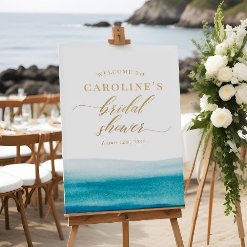 Ocean Gold Script Beach Bridal Shower Welcome Sign