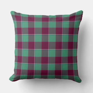 Ocean Green and Mulberry Wood Burgundy Plaid Throw Pillow