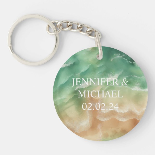 Ocean Green Beach Sand Summer Season Keychain (Front)