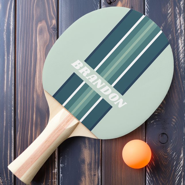 Ocean Green Nostalgic Rally Stripe with Name Ping Pong Paddle (Creator Uploaded)