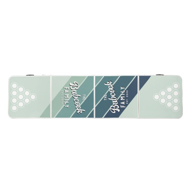 Ocean Green Nostalgic Striped Family Name & Year Beer Pong Table (Top)