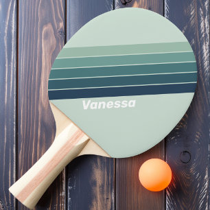 Ocean Green Nostalgic Striped with Name Ping Pong Paddle
