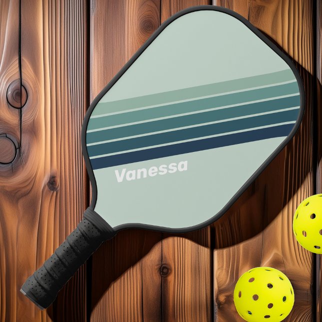 Ocean Green Nostalgic Stripes with Name Pickleball Paddle (Creator Uploaded)