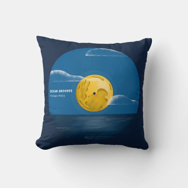 Ocean Grooves Vinyl Ocean Night Art Throw Pillow (Front)