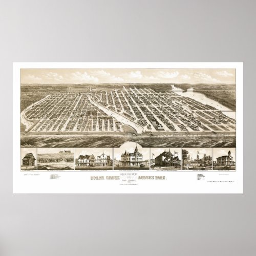 Ocean Grove  Asbury Park NJ Panoramic Map _ 1881 Poster