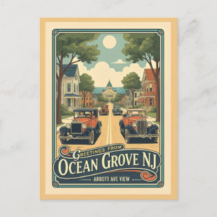 Ocean Grove NJ Abbott Ave View Vintage Style Postcard