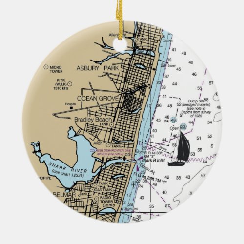 Ocean Grove NJ Chart Ceramic Ornament