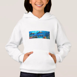 Ocean Harmony: Dolphins Over Coral Reefs Hoodie