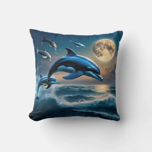Ocean Harmony Majestic Whale Family at Sunse Throw Pillow