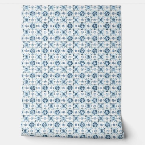 Ocean Harmony Tiles Mini Soft Teal, White Coastal Wallpaper