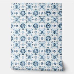Ocean Harmony Tiles Petite - Soft Teal, White Wallpaper
