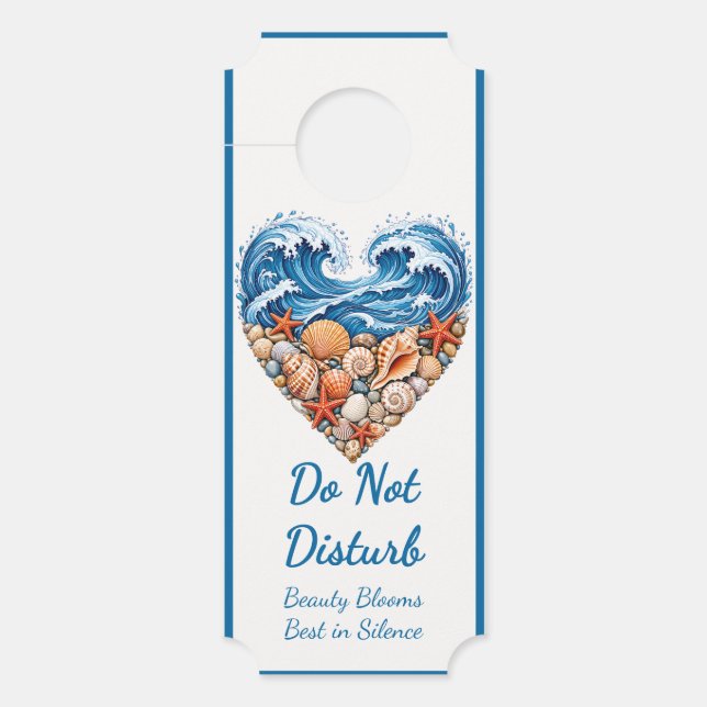 Ocean Heart Waves and Shells – Coastal Personalize Door Hanger (Front)