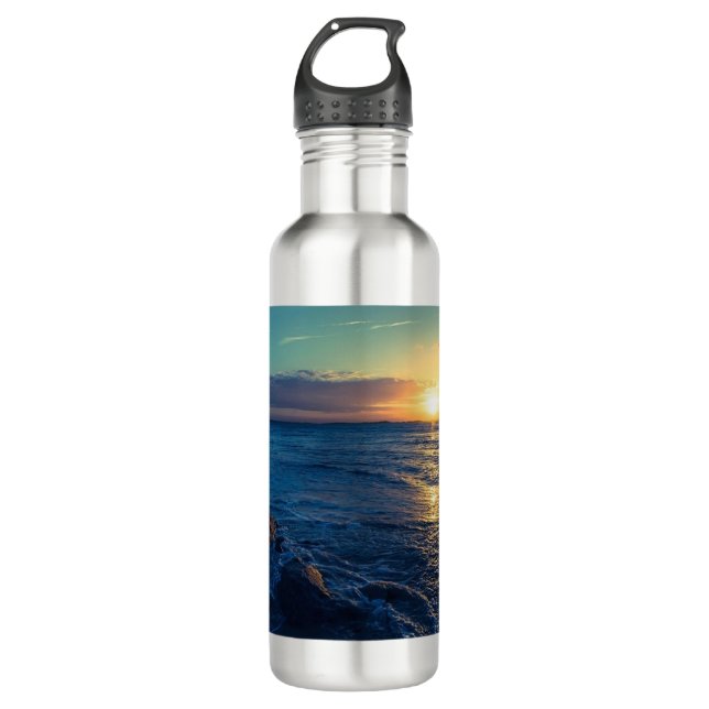 Ocean Horizon Sunset Stainless Steel Water Bottle (Front)