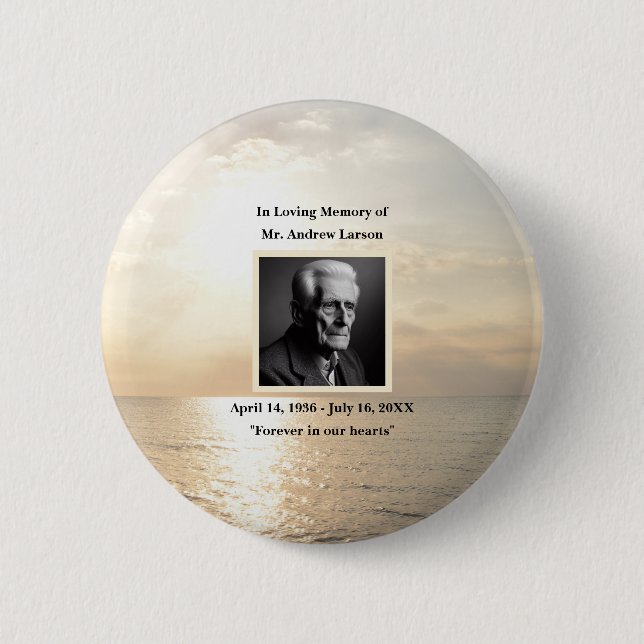 Ocean In Loving Memory Funeral Memorial Keepsake Button (Front)