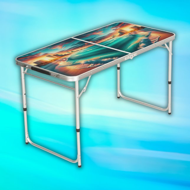 Ocean in teal at sunset |  beer pong table (Creator Uploaded)