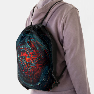 Ocean Inferno Red Glow Drawstring Bag