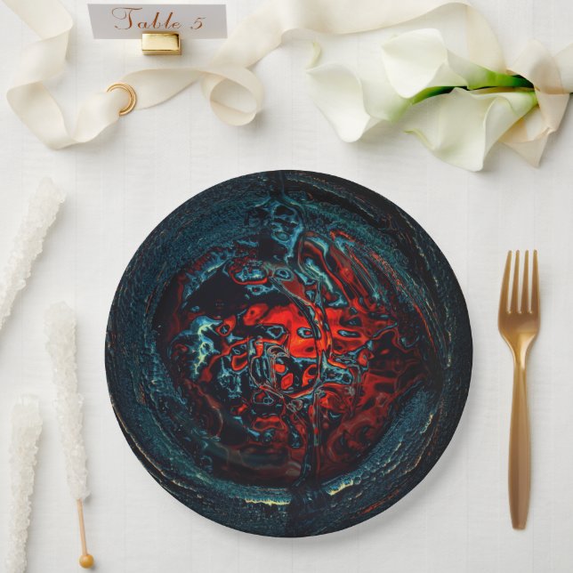 Ocean Inferno Red Glow Paper Plates (Wedding)