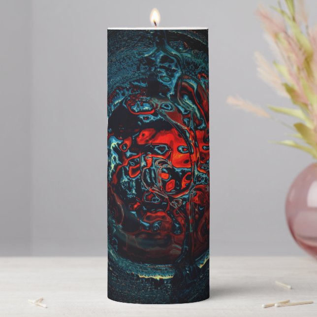 Ocean Inferno Red Glow Pillar Candle (In Situ)