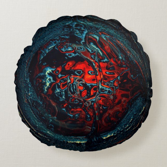 Ocean Inferno Red Glow Round Pillow (Front)