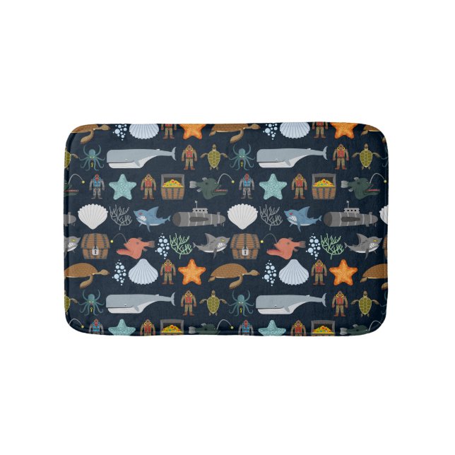 Ocean Inhabitants Pattern 1 Bathroom Mat (Front)