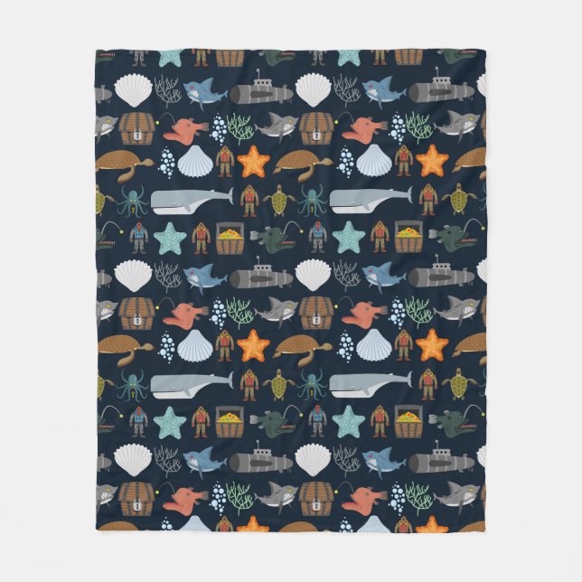 Ocean Inhabitants Pattern 1 Fleece Blanket (Front)